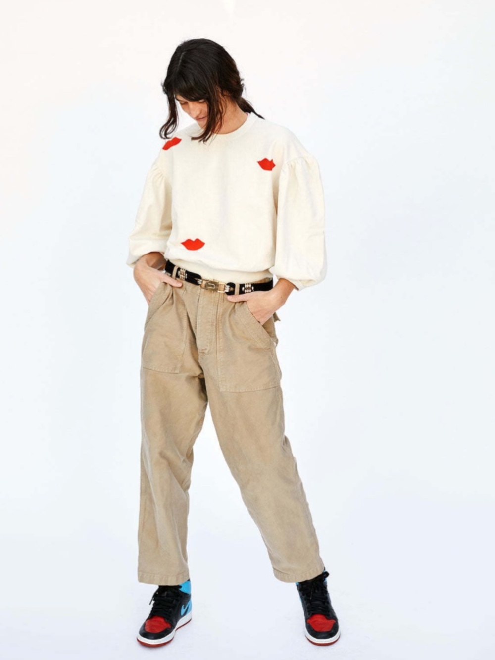 Clare V. Drop Shoulder Sweatshirt in Cream/Poppy Lips - Picture 12 of 14